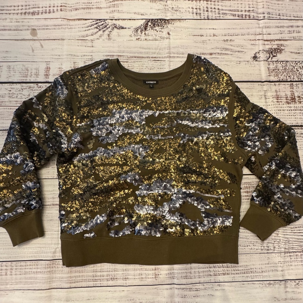 Express Olive Sweater with Sequin Detail